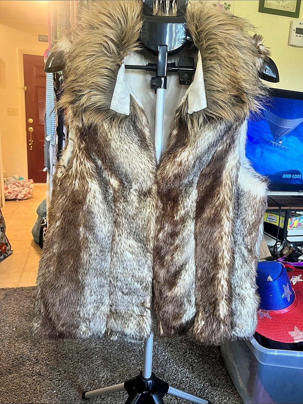 Faux Fur Vest in Brown & Gray Like New